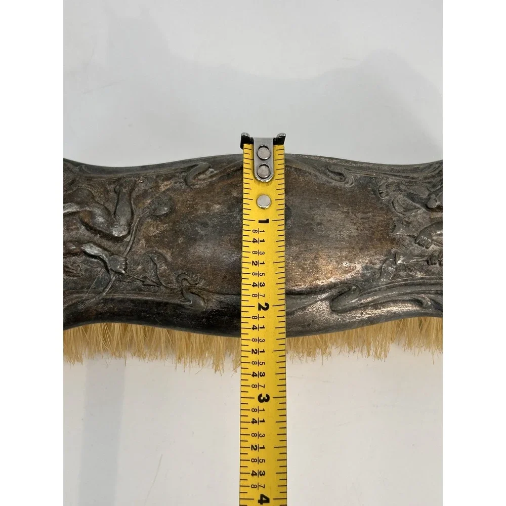 Antique Art Nouveau Silver Vanity Clothes Brush Ornate Repousse Design W/Cherubs